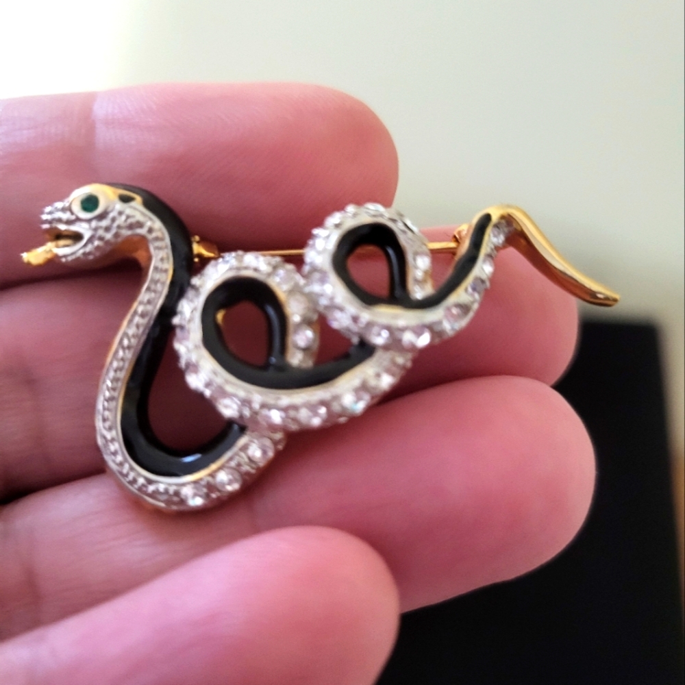 Serpent pin silver faux diamonds 2" long  #2408